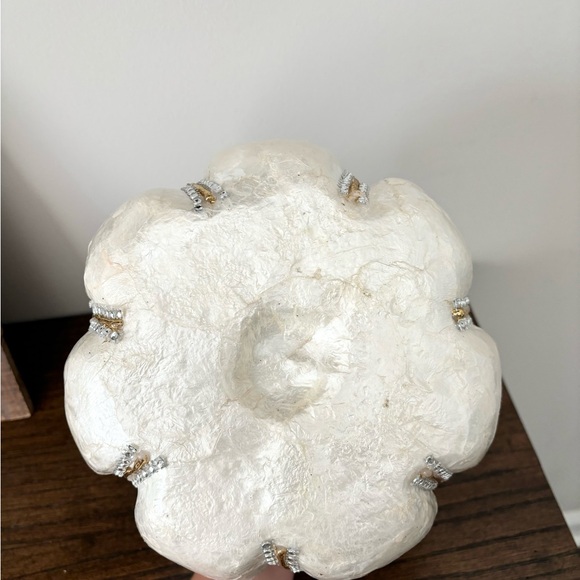 🤍🎃 Shabby Chic Embellished Capiz Shell White Pumpkin - Picture 6 of 9